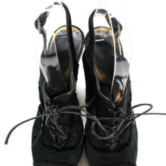 Bui Nylon Lace Up Sling Back Cork Wedges Heels 8 - Picture 3 of 5